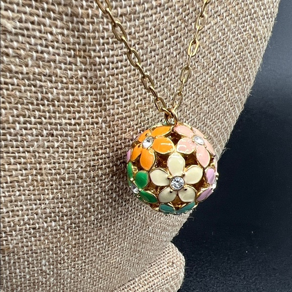 J. Crew Multicolor Enamel & Crystal Gold Tone Floral Orb Necklace - Picture 4 of 7